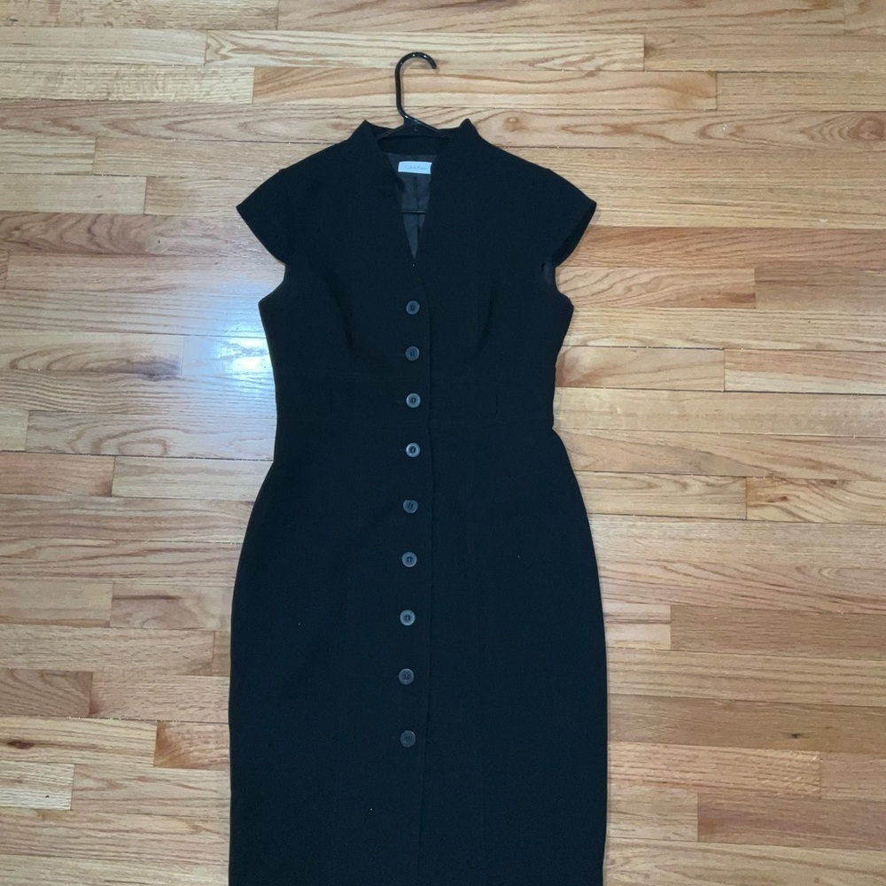 Calvin Klein Black Midi Button-Front Sheath Dress Size 8